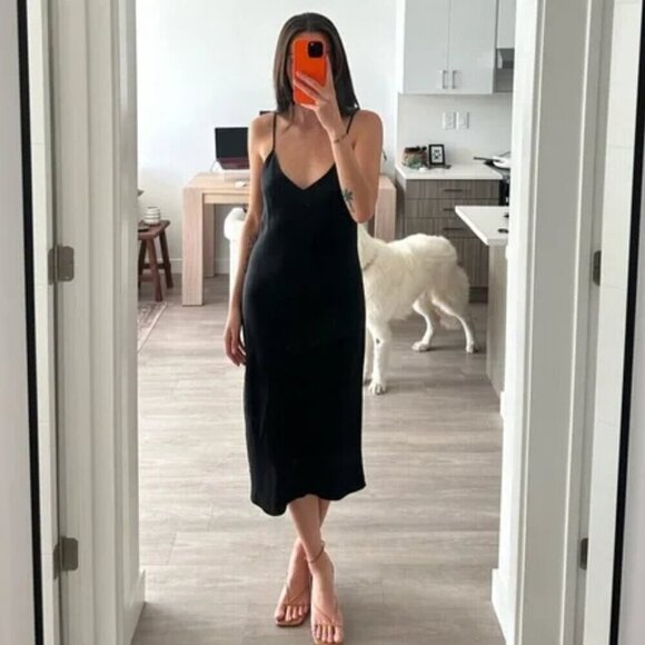 Aritzia Wilfred Only Satin Midi Slip Dress Black Size Small - Picture 3 of 11